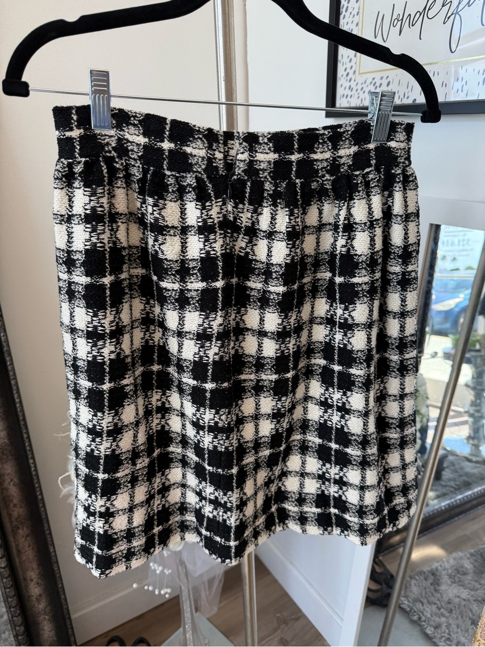 St. John Black & White Plaid Tweed Mini Skirt vintage